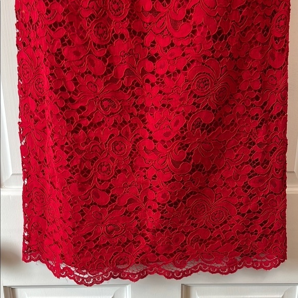 Lauren Ralph Lauren All Over Floral Lace Cherry Red Mini Dress - Size 6 - Picture 6 of 13